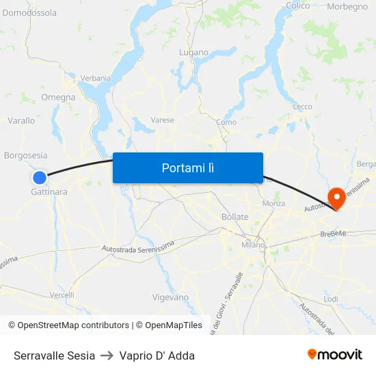 Serravalle Sesia to Vaprio D' Adda map