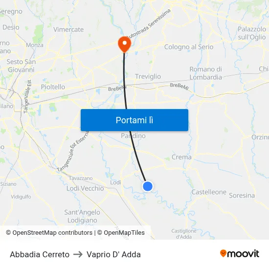 Abbadia Cerreto to Vaprio D' Adda map
