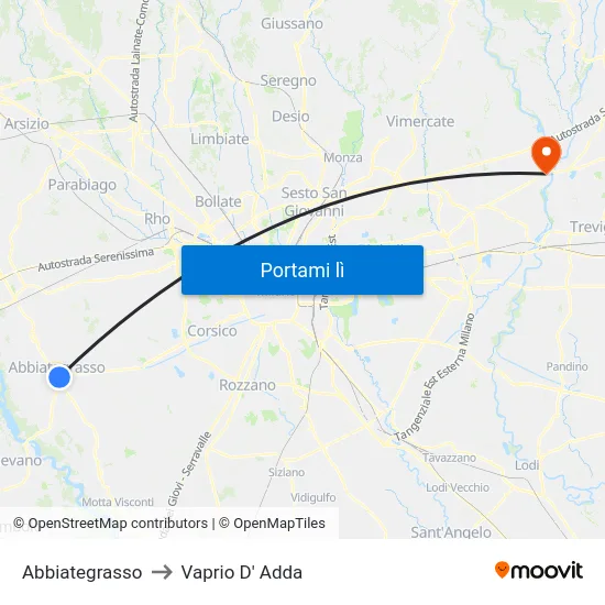 Abbiategrasso to Vaprio D' Adda map