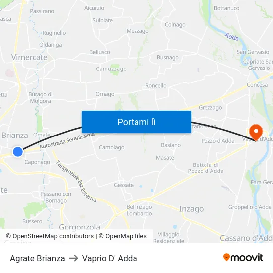 Agrate Brianza to Vaprio D' Adda map