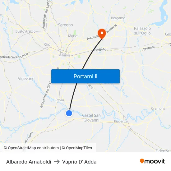 Albaredo Arnaboldi to Vaprio D' Adda map