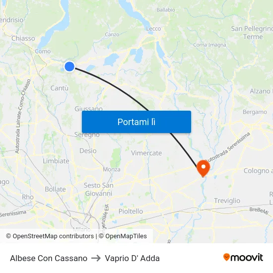 Albese Con Cassano to Vaprio D' Adda map