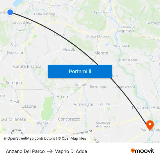 Anzano Del Parco to Vaprio D' Adda map