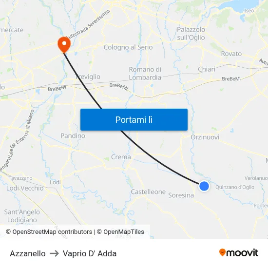 Azzanello to Vaprio D' Adda map