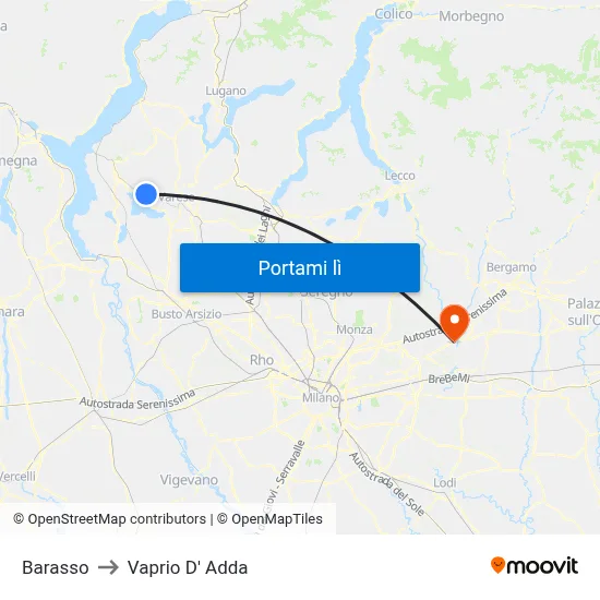 Barasso to Vaprio D' Adda map