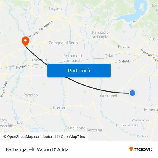 Barbariga to Vaprio D' Adda map