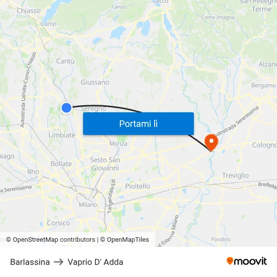 Barlassina to Vaprio D' Adda map