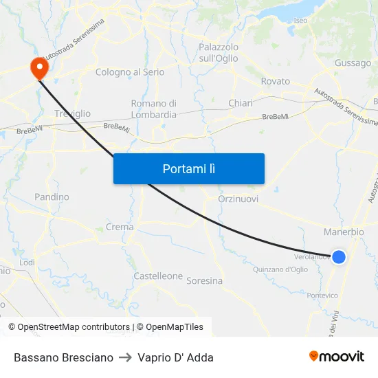 Bassano Bresciano to Vaprio D' Adda map
