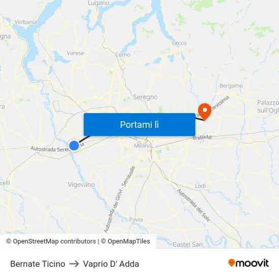 Bernate Ticino to Vaprio D' Adda map