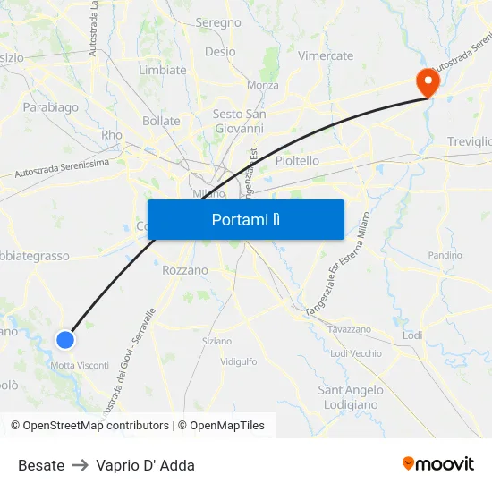 Besate to Vaprio D' Adda map
