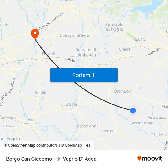 Borgo San Giacomo to Vaprio D' Adda map
