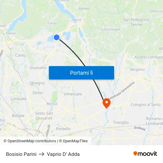 Bosisio Parini to Vaprio D' Adda map