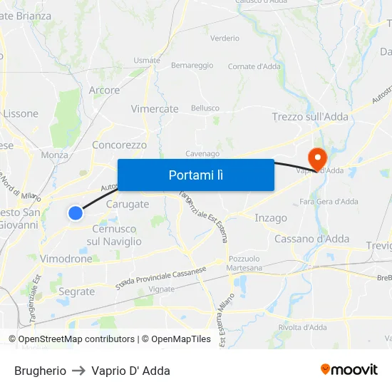 Brugherio to Vaprio D' Adda map