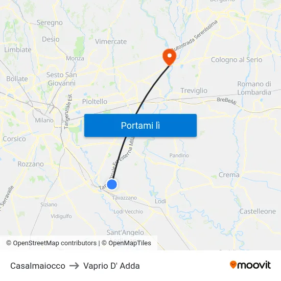 Casalmaiocco to Vaprio D' Adda map