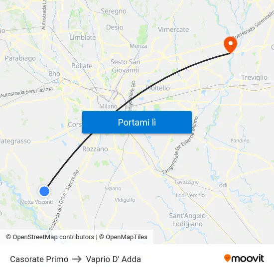 Casorate Primo to Vaprio D' Adda map