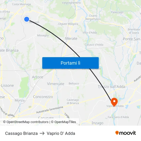 Cassago Brianza to Vaprio D' Adda map