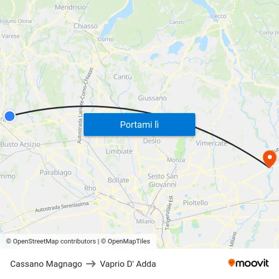 Cassano Magnago to Vaprio D' Adda map