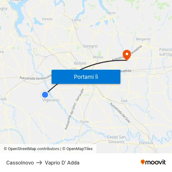 Cassolnovo to Vaprio D' Adda map