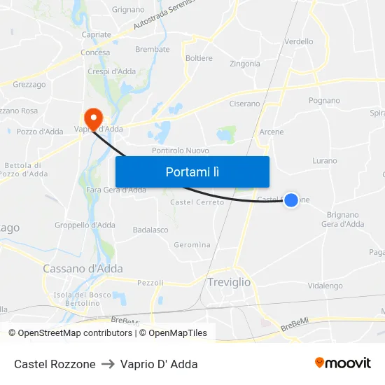 Castel Rozzone to Vaprio D' Adda map