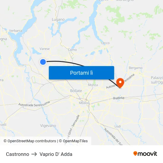 Castronno to Vaprio D' Adda map