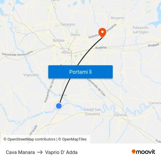 Cava Manara to Vaprio D' Adda map