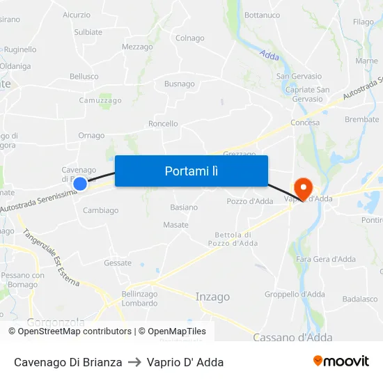 Cavenago Di Brianza to Vaprio D' Adda map