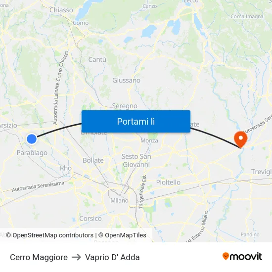 Cerro Maggiore to Vaprio D' Adda map