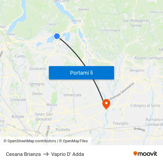 Cesana Brianza to Vaprio D' Adda map