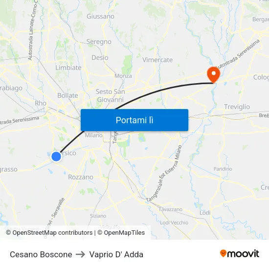 Cesano Boscone to Vaprio D' Adda map
