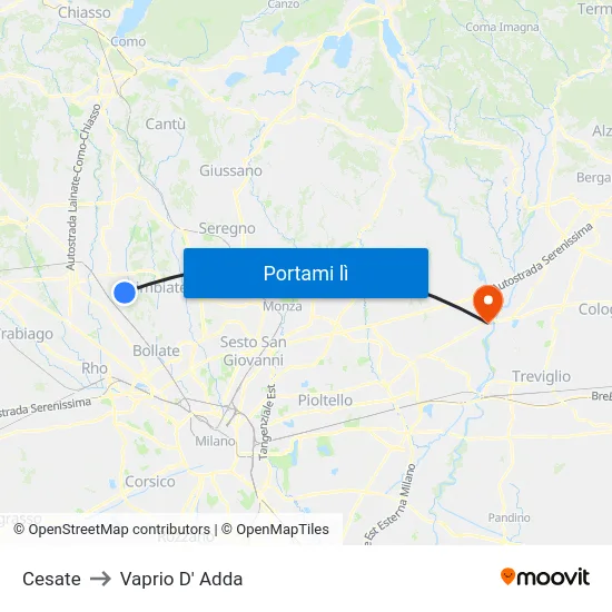 Cesate to Vaprio D' Adda map