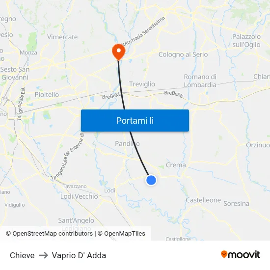 Chieve to Vaprio D' Adda map