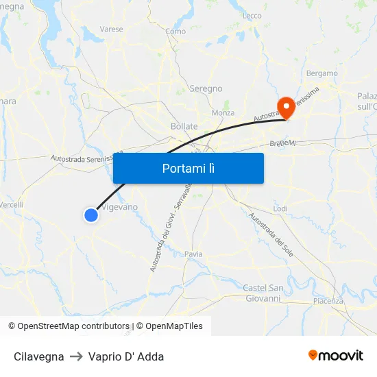 Cilavegna to Vaprio D' Adda map