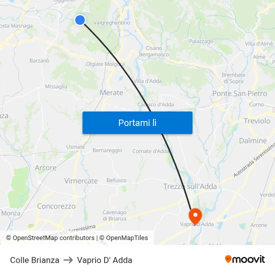 Colle Brianza to Vaprio D' Adda map