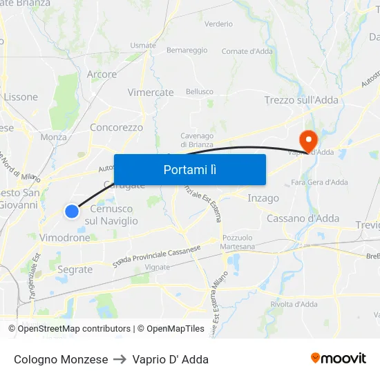 Cologno Monzese to Vaprio D' Adda map