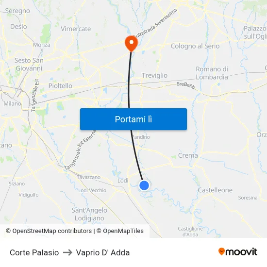 Corte Palasio to Vaprio D' Adda map