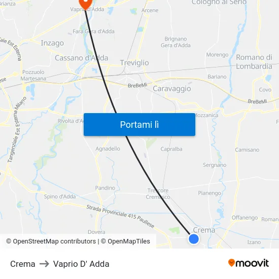 Crema to Vaprio D' Adda map