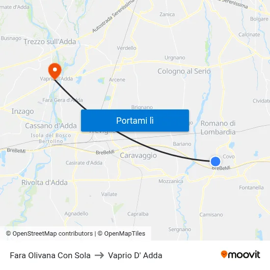 Fara Olivana Con Sola to Vaprio D' Adda map