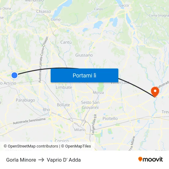 Gorla Minore to Vaprio D' Adda map