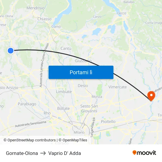 Gornate-Olona to Vaprio D' Adda map