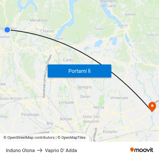 Induno Olona to Vaprio D' Adda map