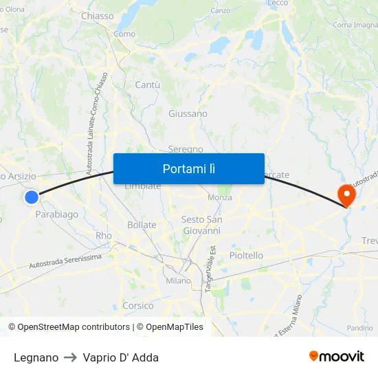 Legnano to Vaprio D' Adda map