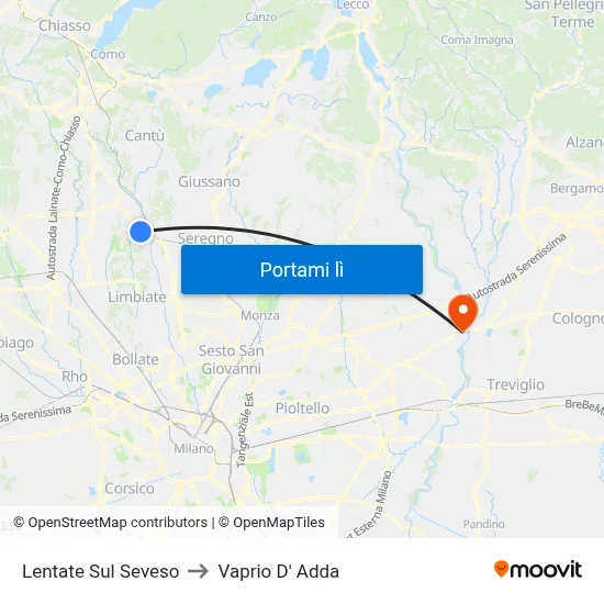 Lentate Sul Seveso to Vaprio D' Adda map