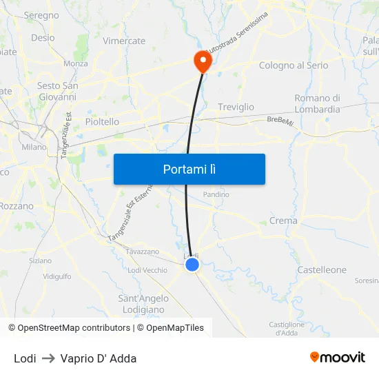 Lodi to Vaprio D' Adda map