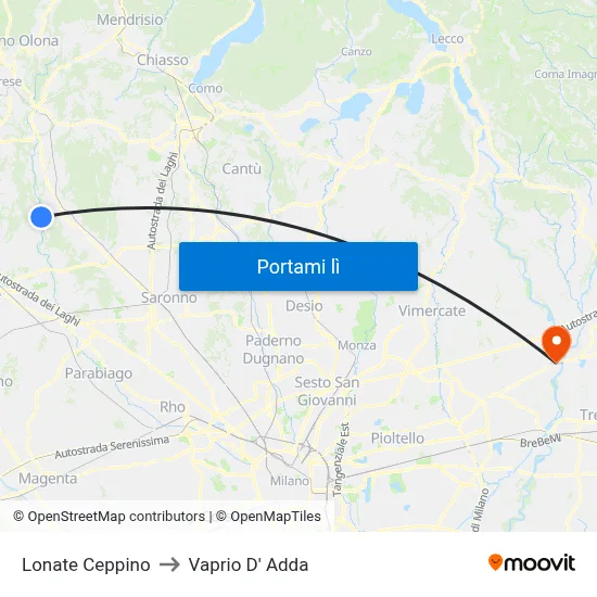 Lonate Ceppino to Vaprio D' Adda map