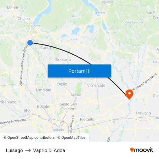 Luisago to Vaprio D' Adda map
