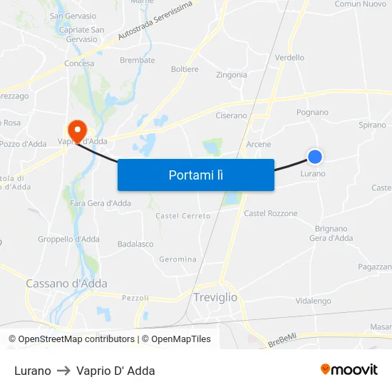 Lurano to Vaprio D' Adda map