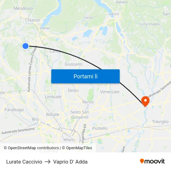 Lurate Caccivio to Vaprio D' Adda map