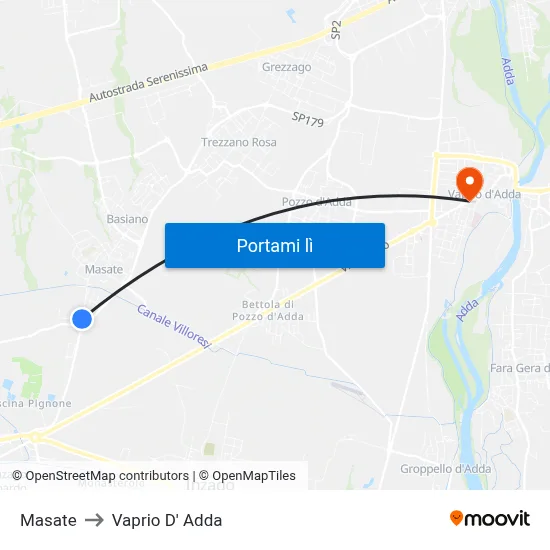 Masate to Vaprio D' Adda map