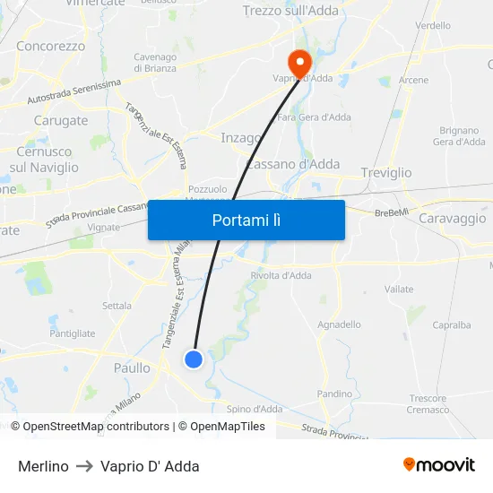 Merlino to Vaprio D' Adda map