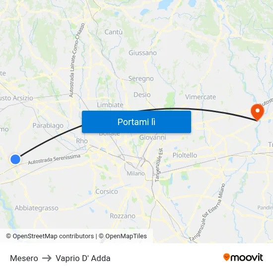 Mesero to Vaprio D' Adda map